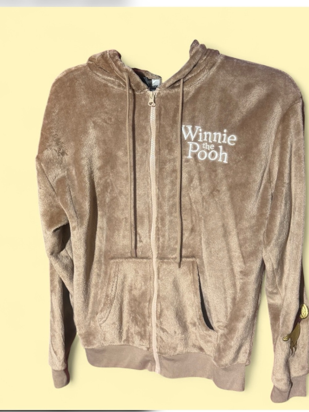 Disney Winnie the Pooh Plush Zip Hoodie Brown Cozy Teddy Fleece Size M